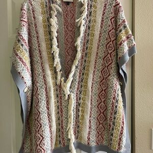 CAbi Red and Yellow Patterned Knit Poncho